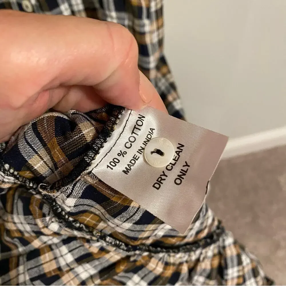 Mille Resort Blue Brown Plaid Button Front Maxi Dress XXS - Picture 4 of 10